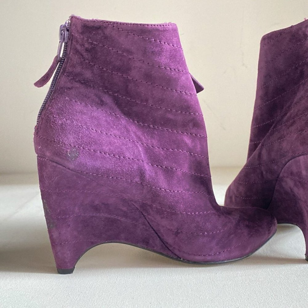 Heyraud Purple  Suede Zip up Wedge Booties 37 - Picture 5 of 8